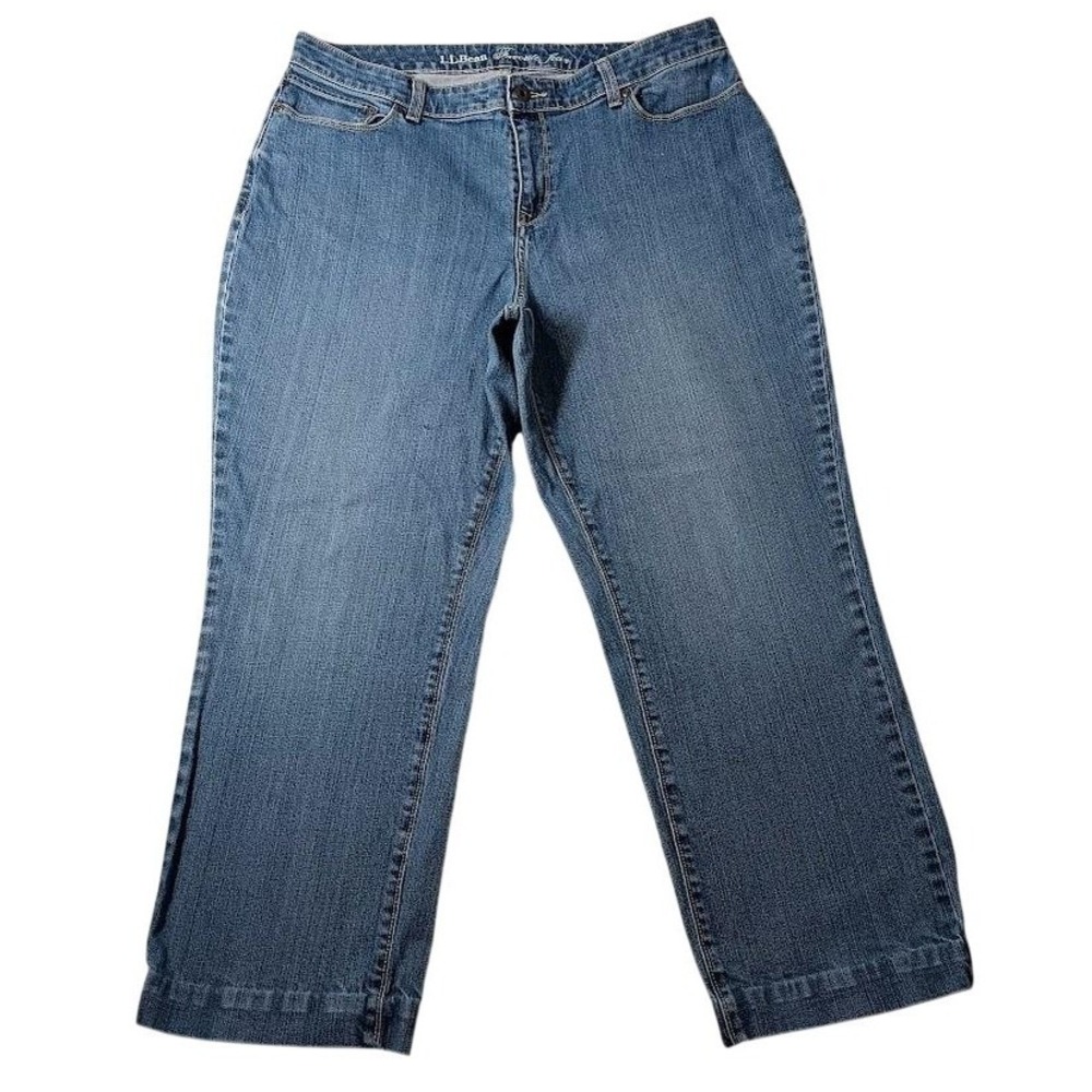 LL Bean Jeans Womens 18 Blue Favorite Fit Curvy Mid Rise Straight Stretch Denim‎